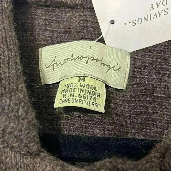 Anthropologie Jacket Women's Medium Brown Knit Wool NWT Cross Cropped Boho - Picture 3 of 6